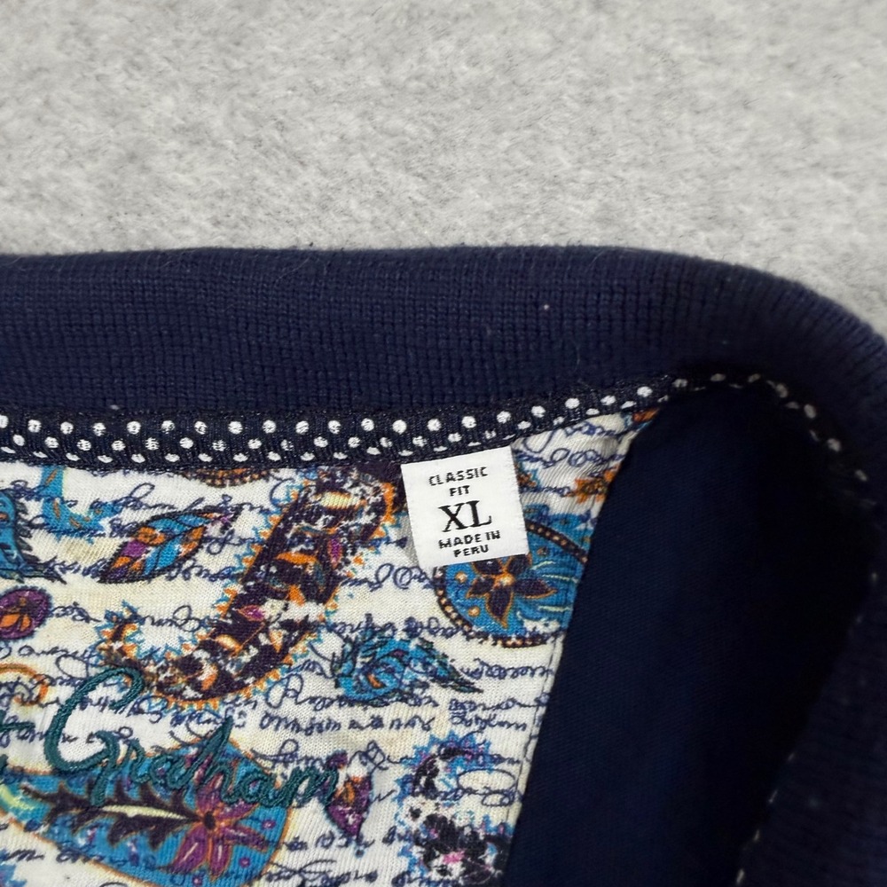 Robert Graham Polo Shirt Mens XL Navy Crowned Skull Paisley Trim Classic Fit - Picture 3 of 11
